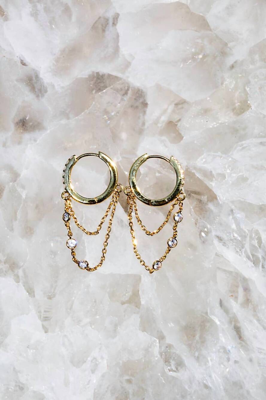 NEW NATIVE GEM women's tresor huggies earring in gold